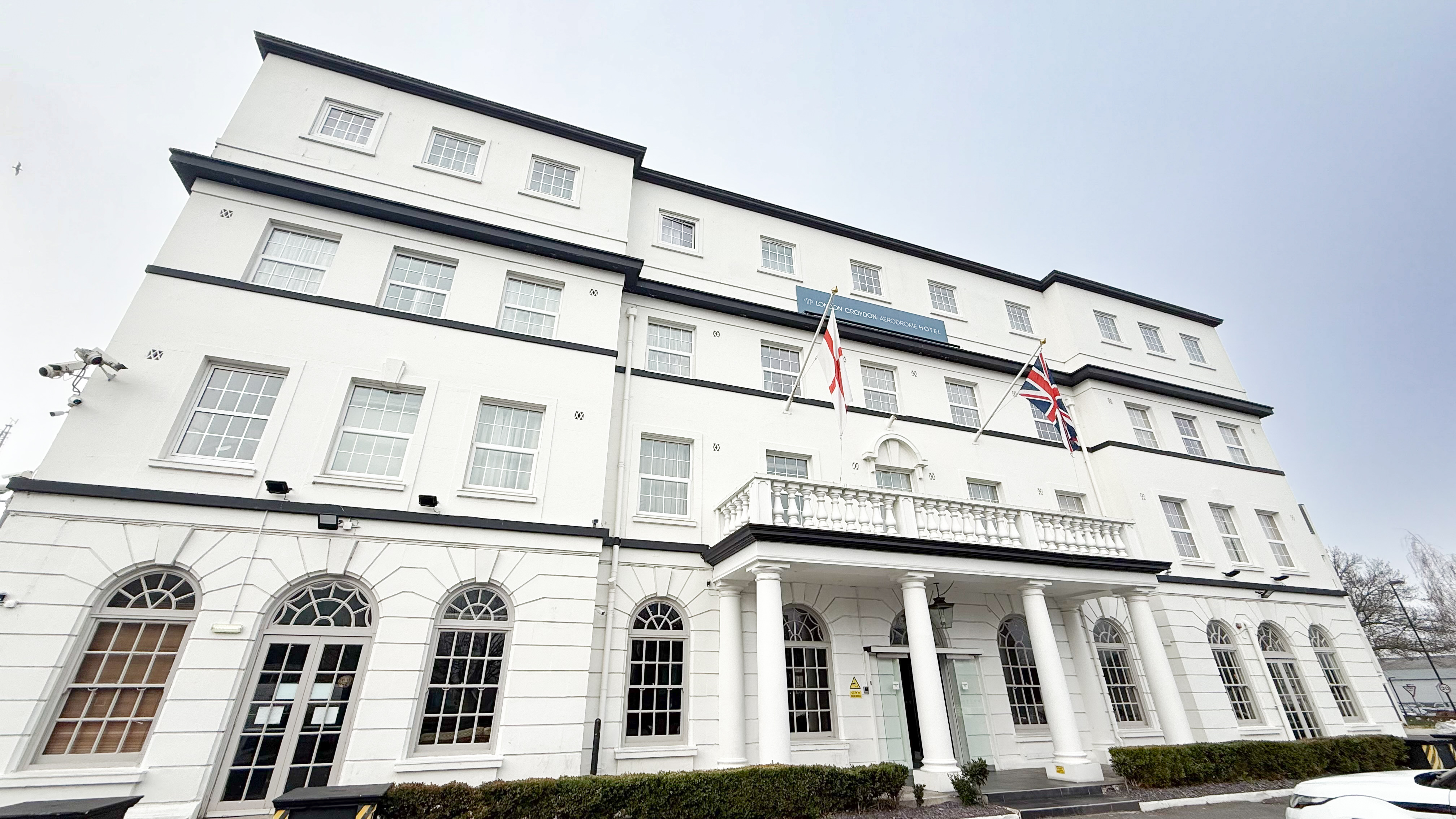 Historic Art Deco facade of Sunday London Croydon Aerodrome Hotel